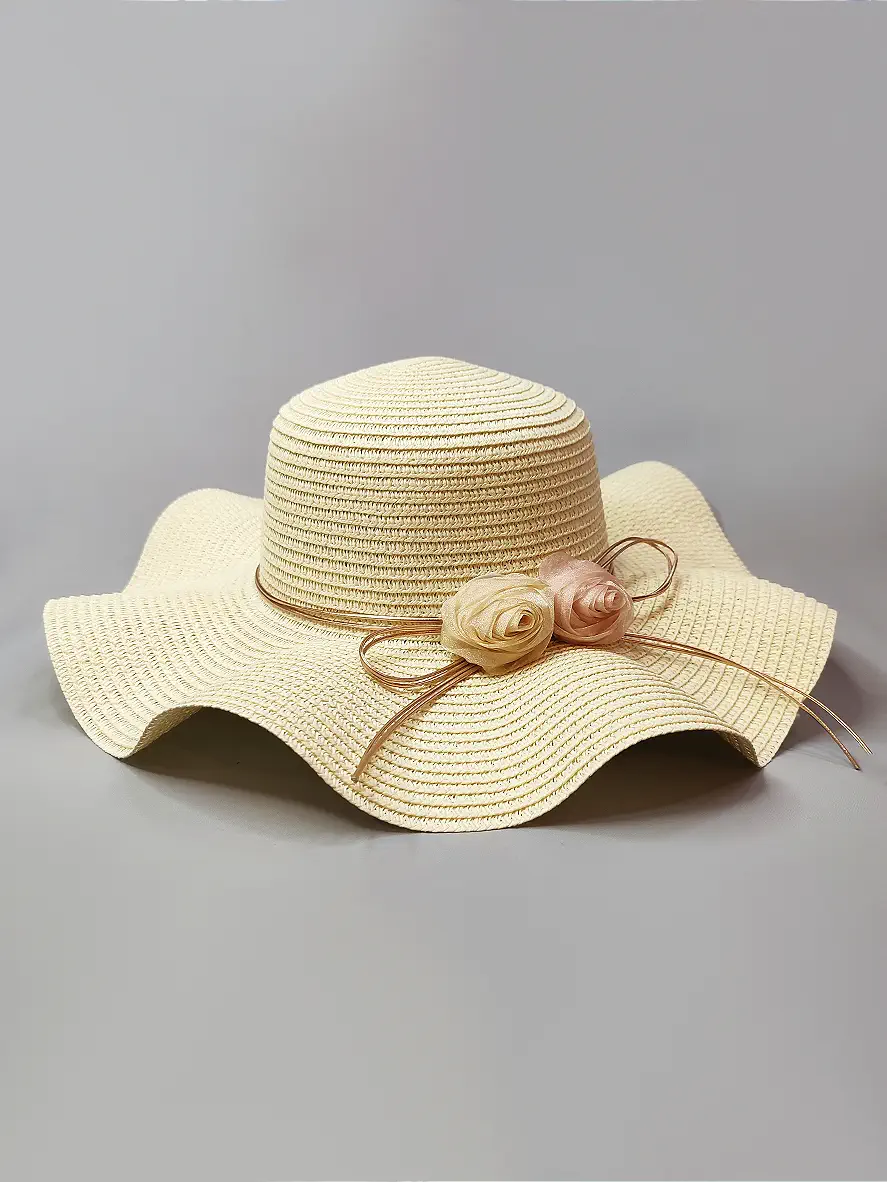 خرید کلاه ساحلی حصیری گلدار