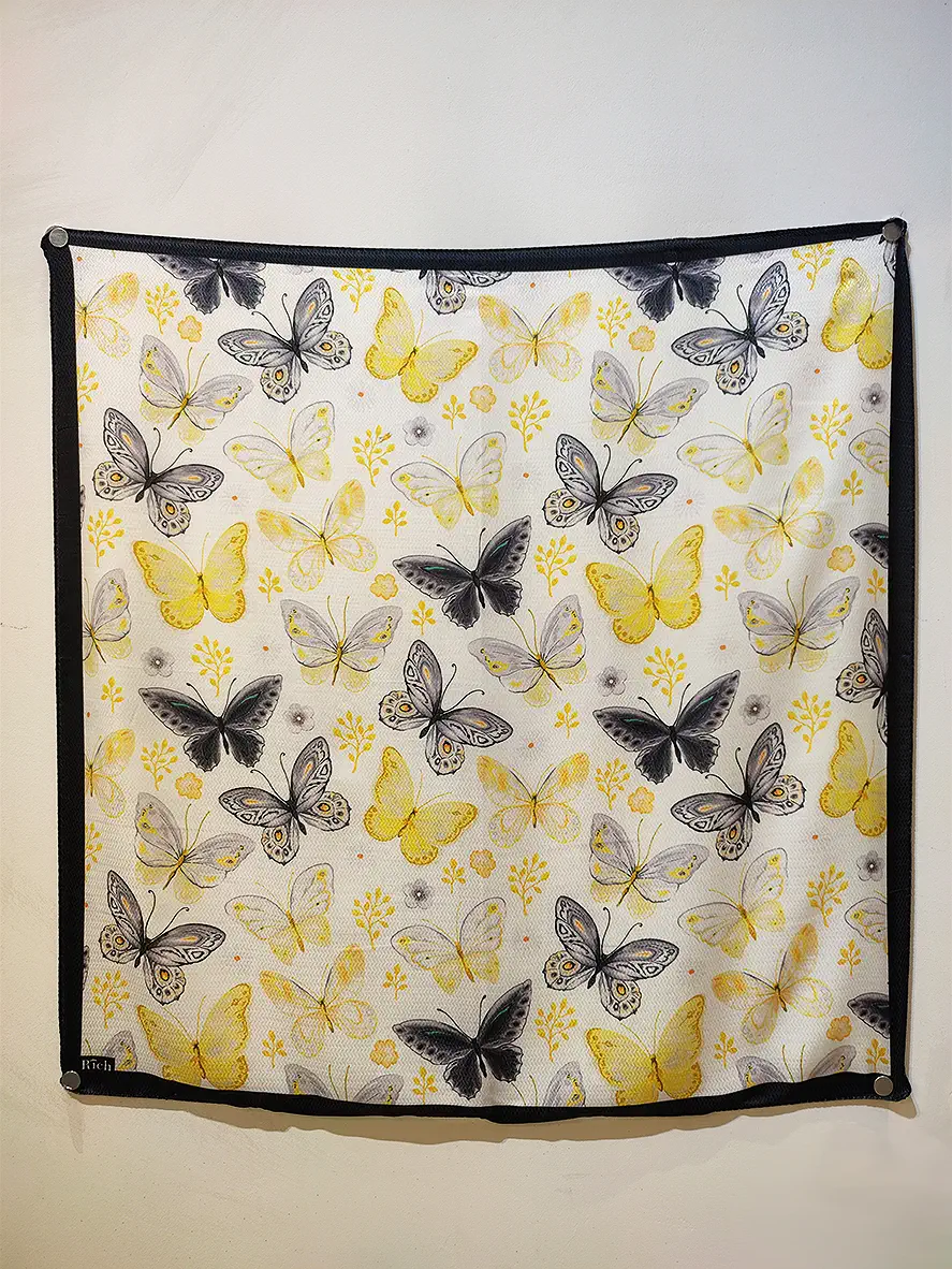 مینی اسکارف طرح پروانه زرد و سفید نخی کد 2896
