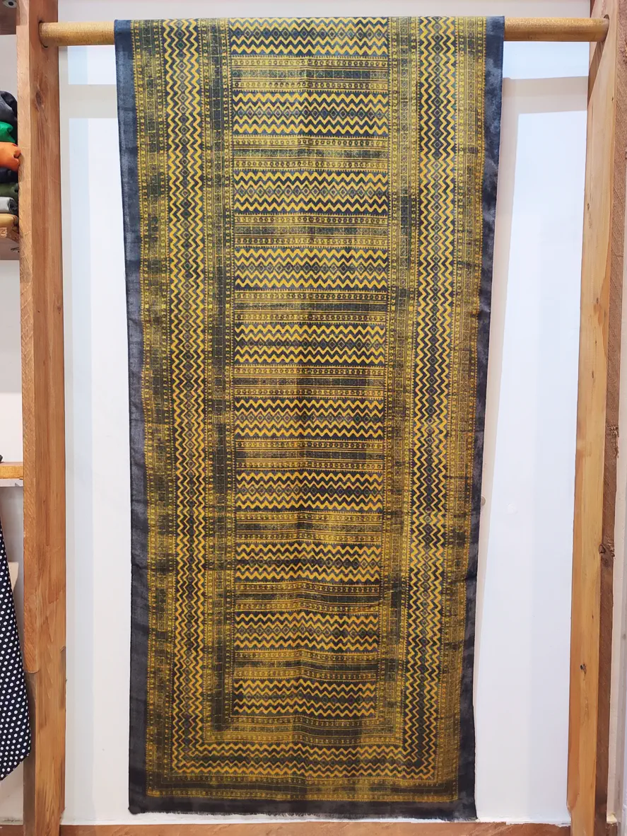 شال موهر طرح سنتی زرد و طوسی کد 5122