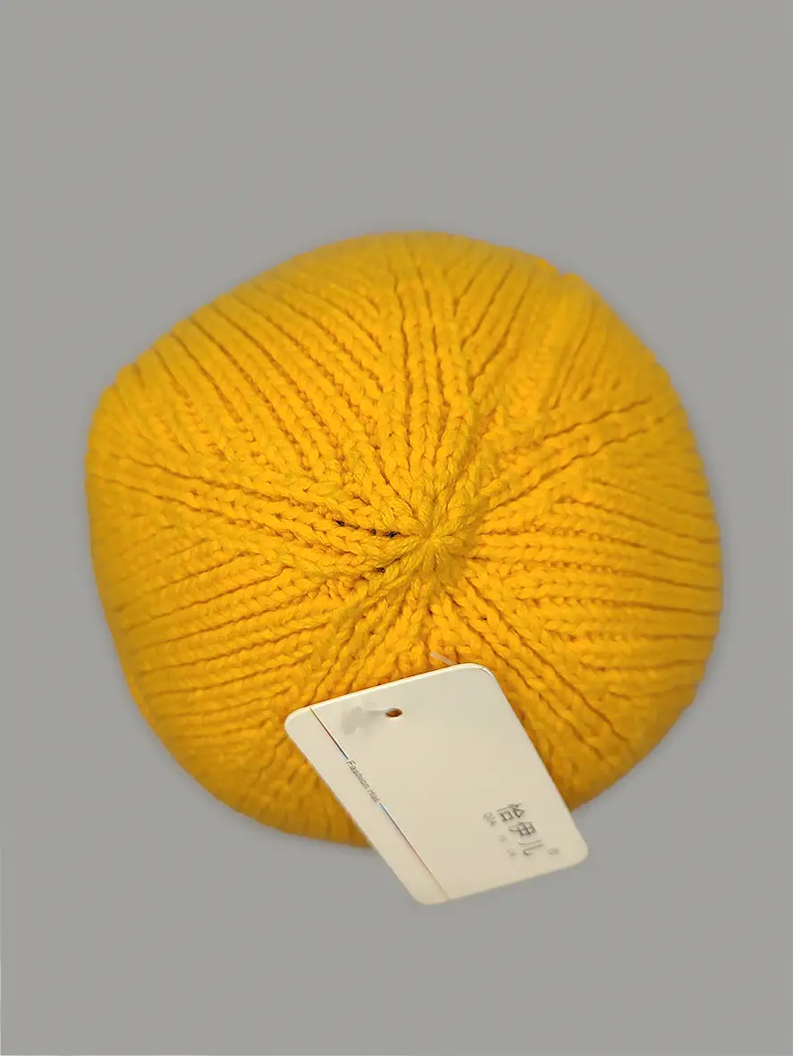 کلاه لئونی بافت رنگ زرد خردلی ساده