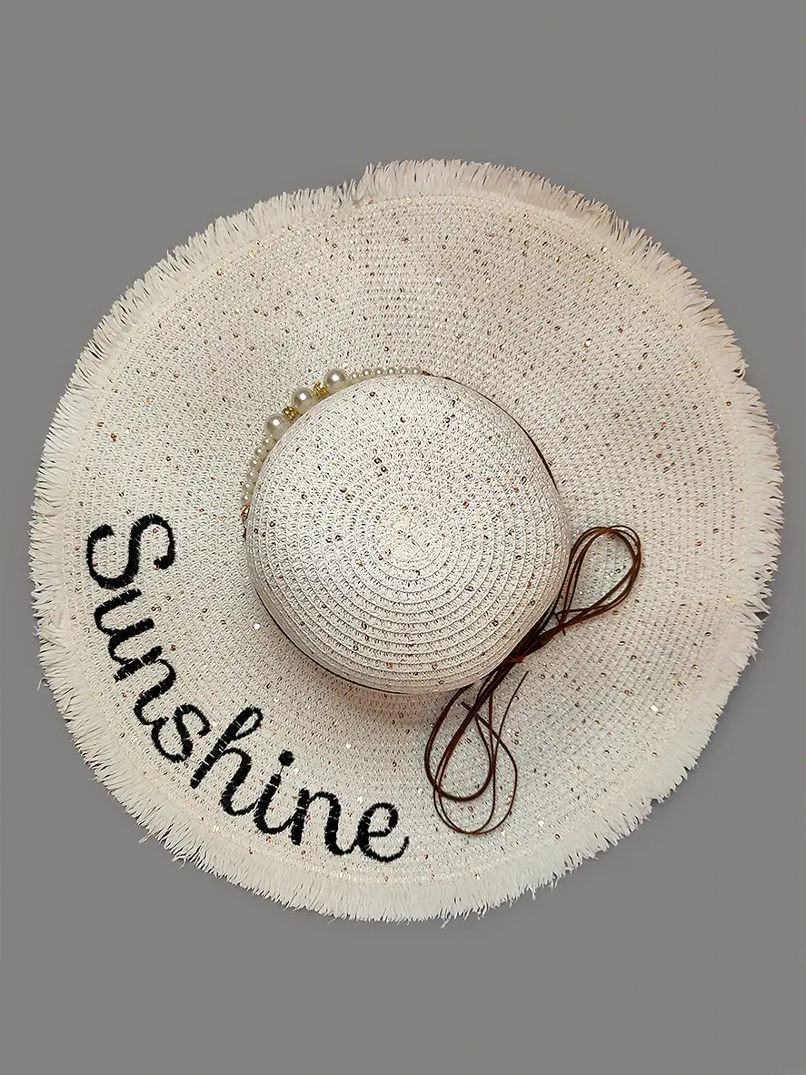 کلاه ساحلی SunShine مرواریدی لبه 15 سانتی کد 5821