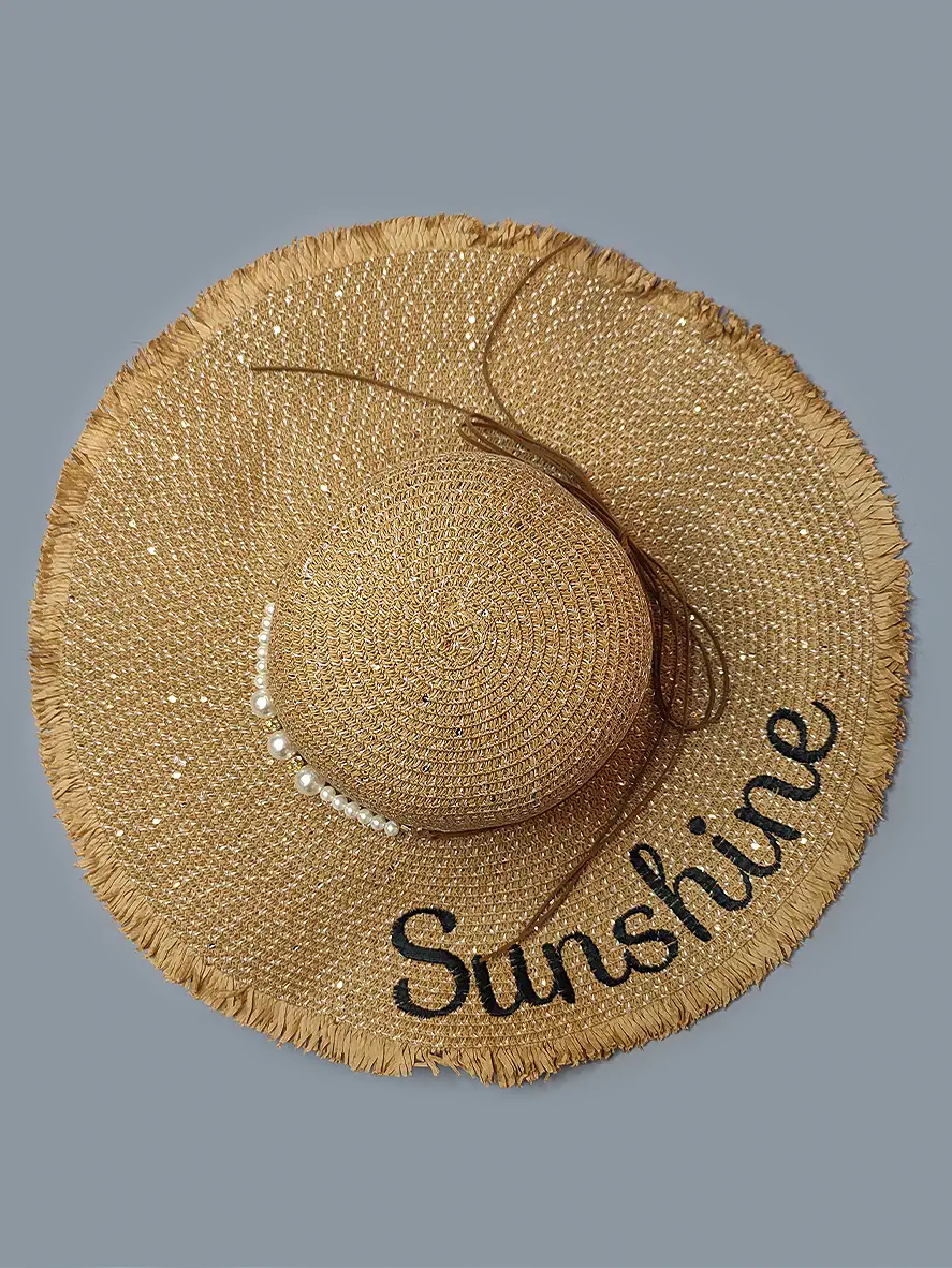 کلاه ساحلی حصیری رنگ کرم شتری SunShine