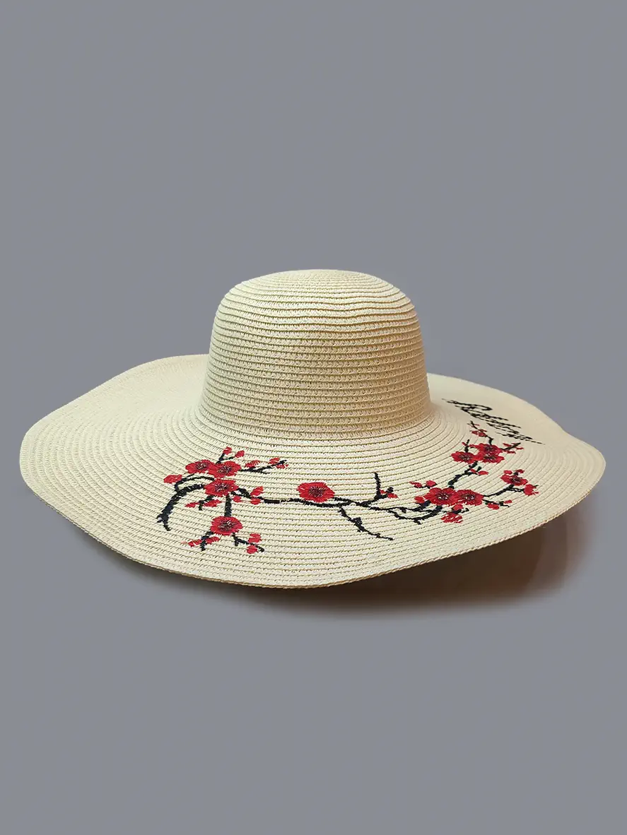 کلاه ساحلی نباتی حصیری گل دار