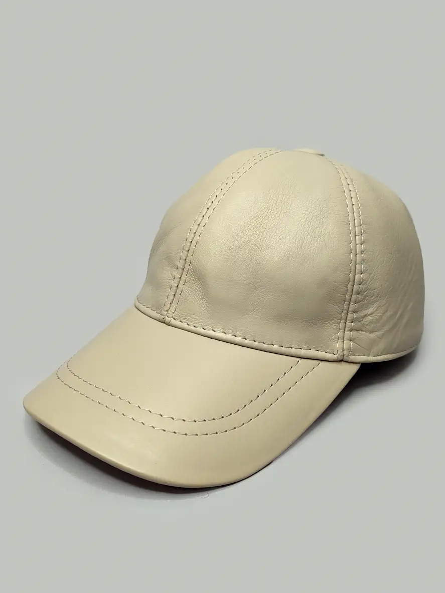 کلاه کپ چرم طبیعی طوسی روشن